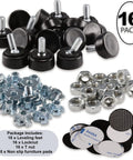 Sixteen Piece Set M6 Thread Adjustable Furniture Levelers With Swivel Screw In Threads, Leveling Feet With Non Slip Pads