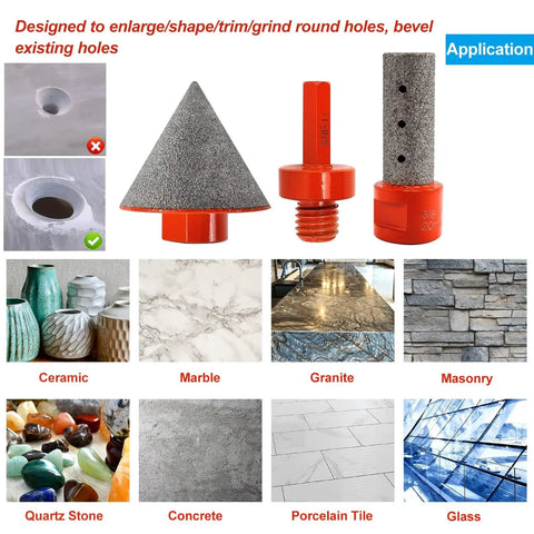Pro Grade Diamond Chamfering And Countersink Drill Bit Set For Glass And Ceramic Tiles with various applications shown