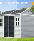 8x6 Ft Resin Storage Shed With Floor, Waterproof Outdoor Tool Shed, Lockable Door And Two Windows in rainy weather