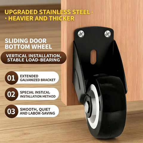 Heavy Duty 2 Inch Anti Sag Gate Wheel Set Of 4 To Straighten Up Saggy Fences Restore Smooth As Butter Glide Action On Chicken Coops Sheds And Barn Doors For Easy Backyard Projects, showcasing stainless steel wheel with black bracket.