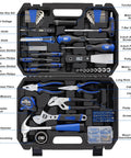 229-piece hand tool set in portable toolbox for home maintenance, DIY projects, and repairs, open view with tools displayed.