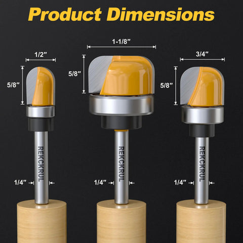 Snag This Deadset Killer Bowl And Tray Template Router Bit Set Featuring A Rock Solid 1 4 Inch Shank To Crush Heavy Duty Woodworking Jobs With Zero Sweat, showing product dimensions.