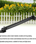 Heavy Duty Self Closing Gate Spring Kit For Outdoor Fence Adjusts Carbon Steel Retractor Tool Stops Animals And Locks Automatically on white picket fence