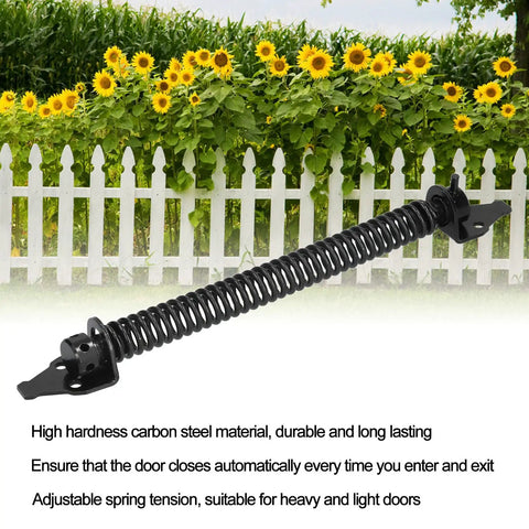 Heavy Duty Self Closing Gate Spring Kit For Outdoor Fence Adjusts Carbon Steel Retractor Tool Stops Animals And Locks Automatically on white picket fence