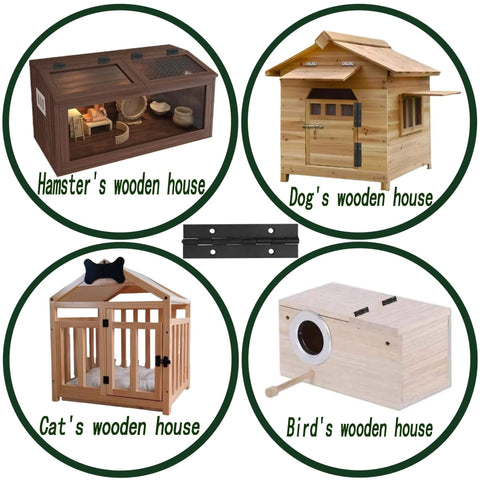 Six Pack Continuous And Piano Hinges For 4 Inch Openings In Black 304 Stainless Steel, 0.04 Inch Thick, shown with pet houses