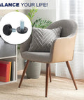 Fifty Piece Adjustable Furniture Feet Set With Five Sixteenth Inch Thread Galvanized Iron Screw On Levelers For Tables Chairs And Furniture Legs Black Finish next to a modern chair.