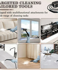 High Pressure Steam Cleaner For Home Deep Clean Blasts Scalding Hot Vapor To Erase Tough Grease From Tile And Sofa Chemical Free Method Leaves Zero Residue Behind A Trusted Workhorse For Kitchen Garage And Auto Detailing, shown using attachments on various surfaces.
