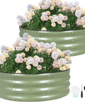 Round Raised Garden Bed Set Of Two 3x3x1 Ft Heavy Duty Galvanized Steel Planter Boxes With Rubber Edge Trim For Outdoor Gardens