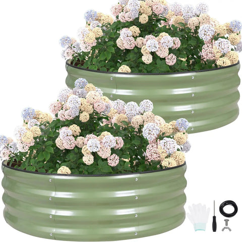 Round Raised Garden Bed Set Of Two 3x3x1 Ft Heavy Duty Galvanized Steel Planter Boxes With Rubber Edge Trim For Outdoor Gardens