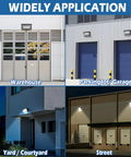 Beefy 80W LED Wall Pack Light With 10,400 Lumens illuminating warehouse, garage, yard, and street applications