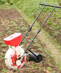 Durable Metal Precision Garden Seeder With Clear Seed Storage Box for Soy Peanut Corn Cotton Six Seed Openings Hand Push Row Crop Planter