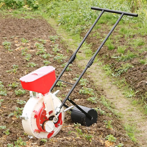 Durable Metal Precision Garden Seeder With Clear Seed Storage Box for Soy Peanut Corn Cotton Six Seed Openings Hand Push Row Crop Planter