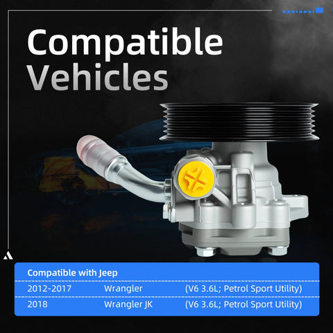 Power Steering Pump With Pulley For Jeep Wrangler 2012-2017 And 2018 JK V6 3.6L Replacement 20-1039 96-1039 201039 shown