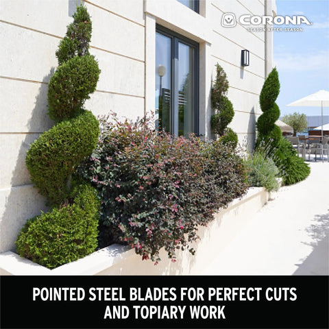 Manicured hedge shrubs demonstrating PrecisionCUT Aluminum Hedge Shears With Lightweight Ergonomic Handles