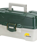 3-Tray Tackle Box With Dual Top Access Dark Green Metallic And Off White Premium Tackle Storage closed view
