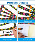 Watercolor Dots Desk Name Plates Set With 36 Confetti Style Name Tags for Desks, kid-friendly classroom decor kit shown.