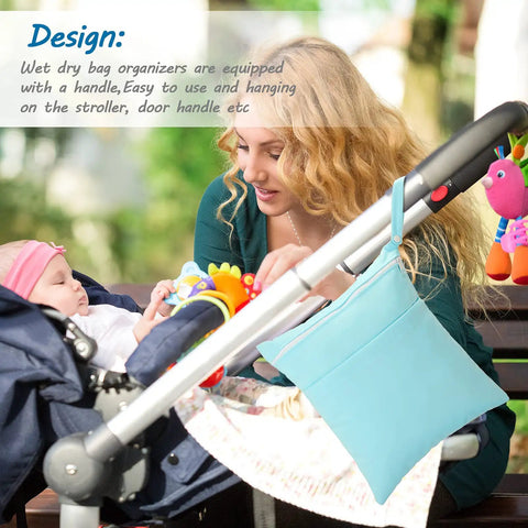 4 Pack Wet Dry Diaper Bags For Baby Cloth Diapers And Swim Gear Waterproof Reusable Travel Organizer on stroller