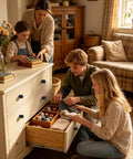Family using Solid As A Rock Polished Nickel Cabinet Door Knobs With Textured Aluminum Alloy Drawer Pulls for storage in a cozy home setting.