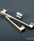 10 Pack Brushed Satin Nickel Cabinet Pulls With 5 Inch Hole Centers for cabinets and drawers shown on dark surface