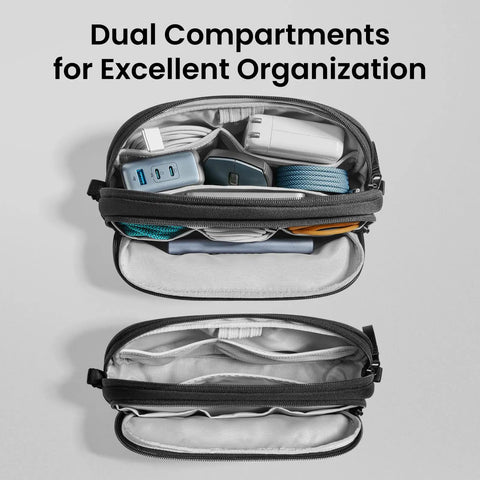 Water Resistant Dual Compartment Tech Pouch For Cables And Gadgets Grab And Go Cable Organizer Bag For Chargers Cords Phones