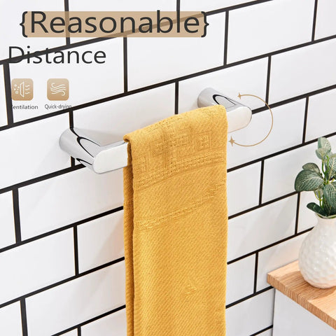 Chrome 9-Inch Hand Towel Bar For Bathroom Wall Mount Towel Rack Polished Stainless Steel Bathroom Hardware Rust-Resistant SUS 304 Finish Easy Install Built Tough Wall Mounted Towel Holder For Hand Towels, holding yellow towel