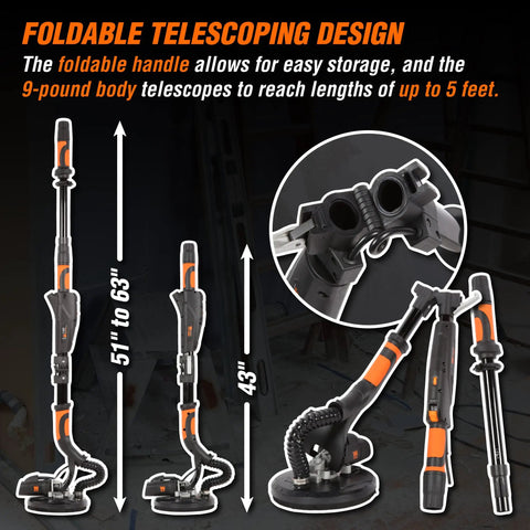 Drywall Sander With Variable Speed 600 To 1500 RPM 5 Amp Motor Hook And Loop Sanding Pad 15 Foot Dust Hose design details