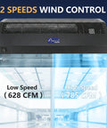 24 Inch Black Commercial Air Curtain Delivers Straight Up Powerful Eight Hundred Cfm Flow With Dual Speed Controls to show air settings.