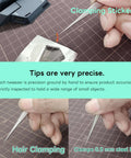Ultra Precision Stainless Steel Tweezers Set With Two Pieces For Gundam And Scale Models, showing fine point clamping hair and beads.
