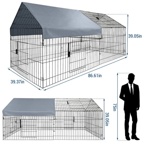 All Weather Heavy Duty Outdoor Chicken Coop With Waterproof Cover 86 Inch Long 40 Inch Wide 40 Inch High Metal Poultry Run dimensions