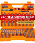 Open orange case showing 237 Piece Pro Grade Precision Screwdriver Bit Set Kit With Chrome Vanadium Steel Impact Driver Bits Security Bits Nut