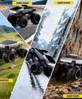 Amphibious RC Car Scale 1 18 4WD All Terrain Off Road Pickup Beast With 2.4GHz Remote on various terrains, snowfields, and roads.