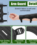 Three Piece Archery Set With Leather Padded Arm Guard showing adjustable strap and vent hole design.