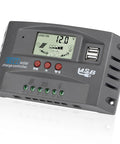 Beefed Up 30A MPPT Solar Charger Controller For 12V 24V Systems With LCD display, dual USB ports, grey casing, front view