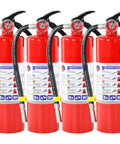 4 Pack 5LB ABC Dry Chemical Fire Extinguisher Haul For Home Kitchen Car And RV, red metal cylinders with instructions.