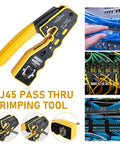RJ45 Pass Through Ethernet Crimp Tool Kit All In One Pro Grade Set with network cables and connectors