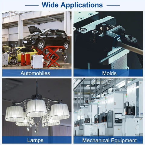 Applications of thread repair kit in automobiles, molds, lamps, and mechanical equipment settings.