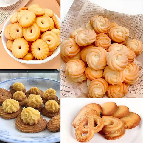 Cookies made with Automatic Cookie Press And Biscuit Maker, 180W Electric DIY Baking Tool with 8 Nozzles and 6 Cookie Patterns
