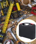 Totally Kickass PP Toolbox With Handle, Portable Organizer Crate For Hand Tools And Measuring Devices, Rock Solid Impact Resistant Case on workbench.