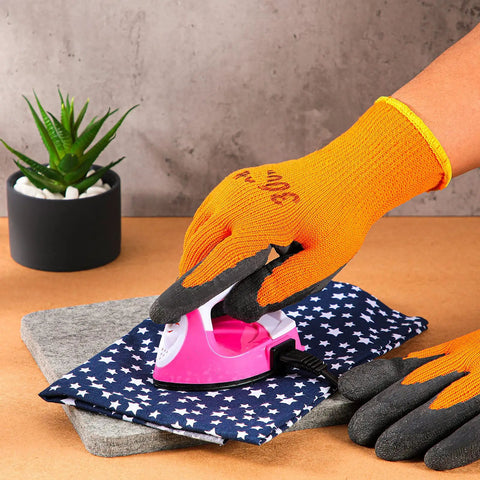 3 Pairs Heat Resistant Gloves For Heat Press And Sublimation Transfer Printing Orange And Black Durable Polyester Comfort Fit