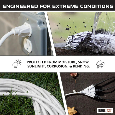 100 Foot White Outdoor Extension Cord With 3 Outlets, Beefy Heavy Duty All Weather 16/3 SJTW Power Cable in various uses