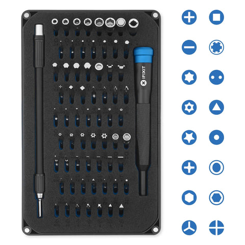64 Piece Precision Bit Set With Magnetic 4mm Handle Mako Driver Kit For Electronics Repair Includes Flexible Extension And Swivel Top