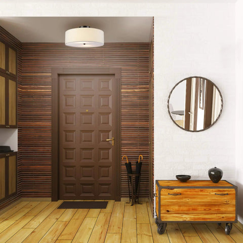 Entryway with Two Light Flush Mount Ceiling Light In Dark Bronze With White Linen Drum Shade, modern decor, warm tones