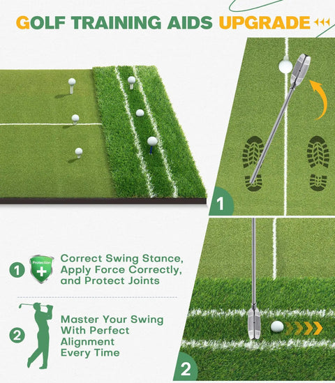 Dual Turf Golf Mat 5x4ft With 10mm And 15mm High Elasticity Base showing alignment training and approach angle aids