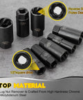 Deep Lug Nut Remover Set 10 Piece Spiral Type Heavy Duty Half Inch Drive Impact Wheel Lock Removal Kit, high carbon steel
