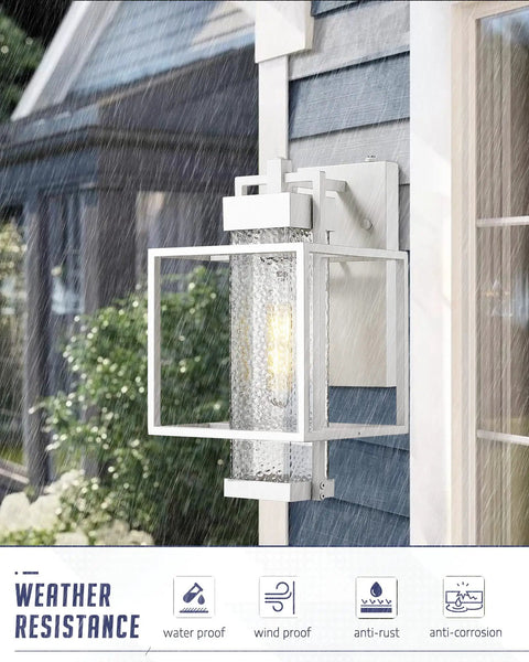Dusk To Dawn Sensor Outdoor Wall Light Two Pack Aluminum Exterior Wall Mount Fixtures in white finish on house wall