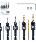 Toolant Countersink Drill Bit Set, 5 pcs for wood, high-speed steel bits, sizes #4–#12, with hex key