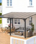 14 X 10 Foot Gazebo With Hard Top Roof, lean to pergola shade installed in patio, showcasing heavy duty wall mounted awnings.