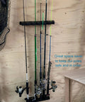 Vertical Fishing Rod Holder Rack for Garage Wall and Ceiling Mount Black 1 Pair Durable Fishing Pole Holders with rods displayed
