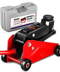 Low Profile Hydraulic Trolley Floor Jack 1.5 Ton Capacity 3000 Lbs Lift Range 5.5 To 15.35 Inches Red with carrying case