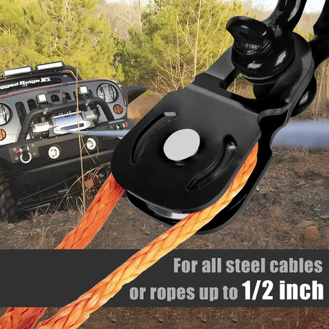 Beefy Snatch Block For Winch Recovery, 6 Ton Capacity, 13,000 Lbs Towing Pulley Block, Compact Offroad Accessory For Jeep, Truck, UTV, ATV, Black Steel, used with 1/2-inch rope